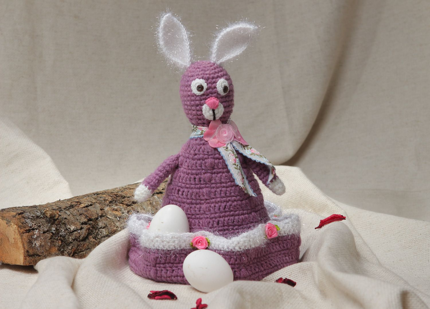 Conejo de Pascua tejido a ganchillo de lana soporte para huevos hecho a mano foto 5