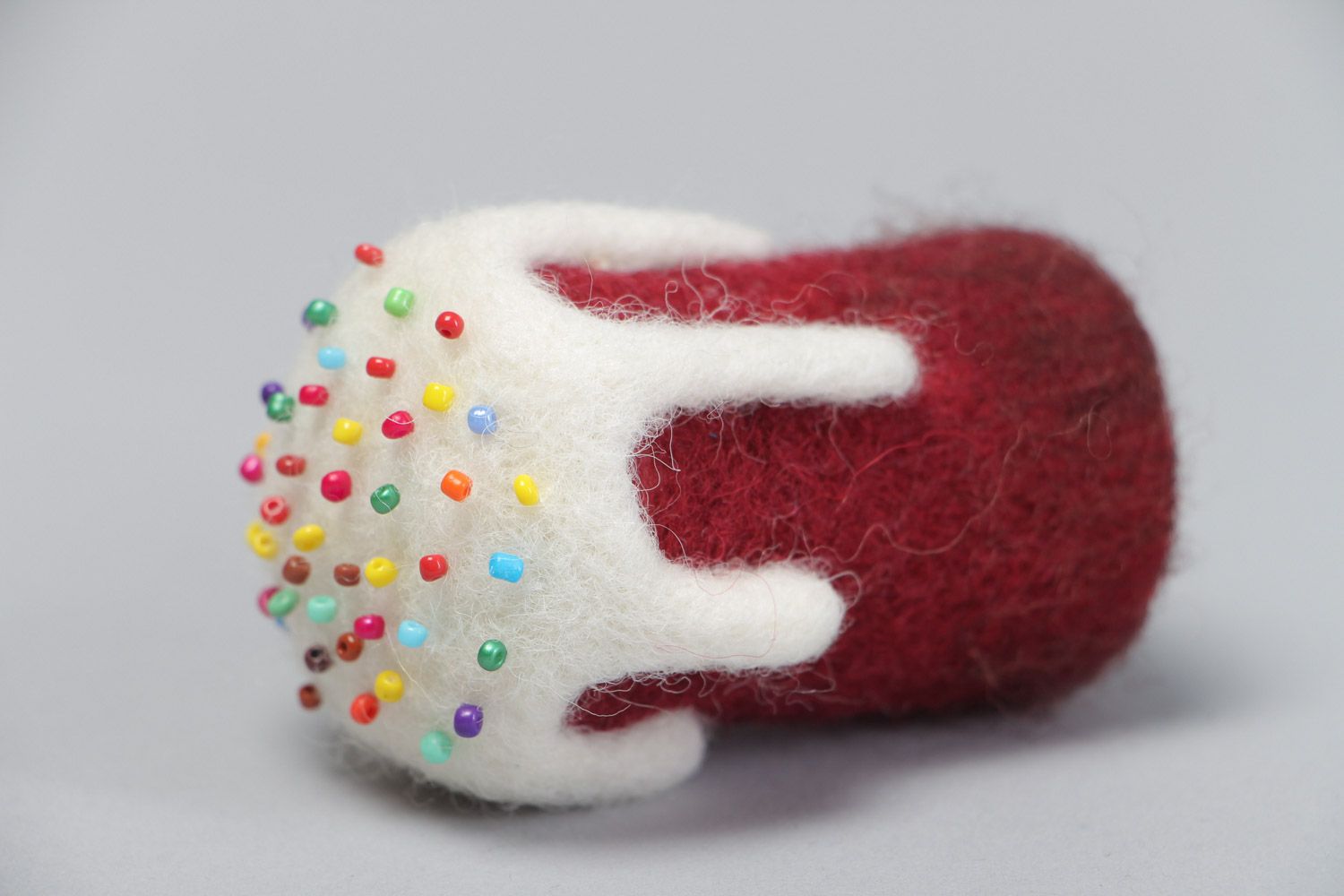 Handmade small decorative Easter cake felted of natural wool with colorful beads photo 3