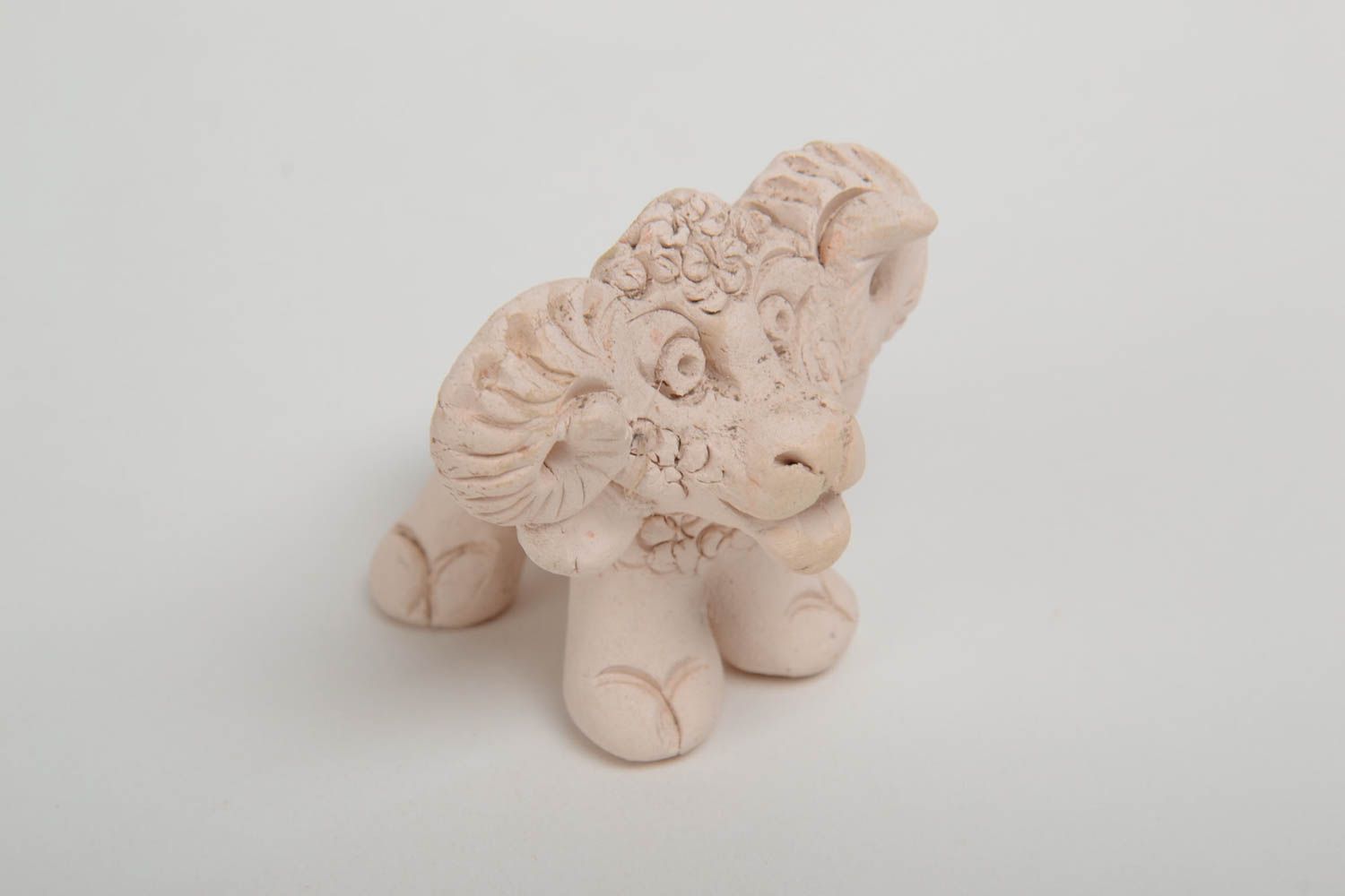 Unusual miniature handmade clay statuette of white lamb photo 4