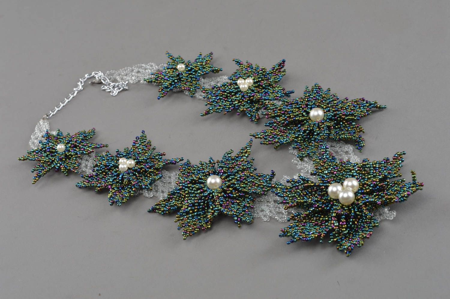 Handgemachtes Designer Collier aus Glasperlen Blumen und Kunstperlen für Damen foto 2