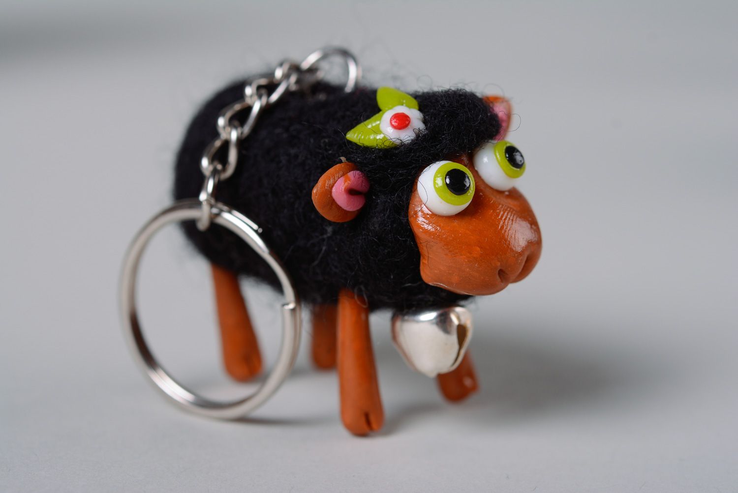 Children's felted keychain toy made of wool and polymer clay Sheep photo 2