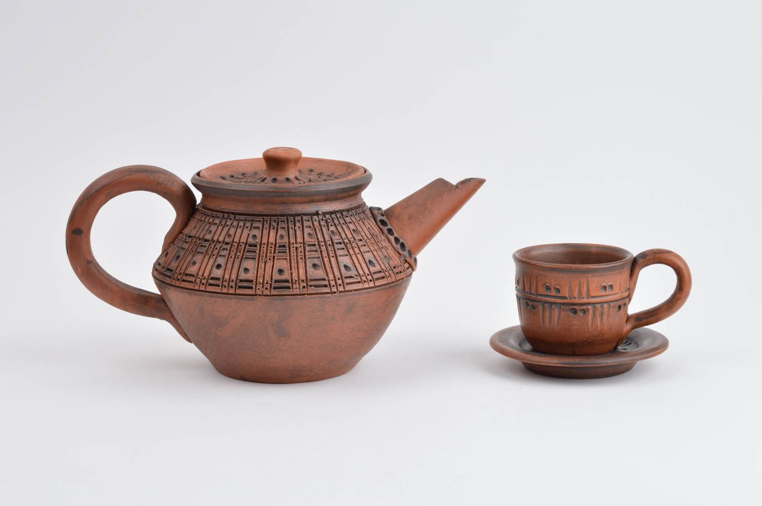 Handmade Ton Teekanne 500 ml Keramik Geschirr Ton Tasse mit Untertasse schön foto 2