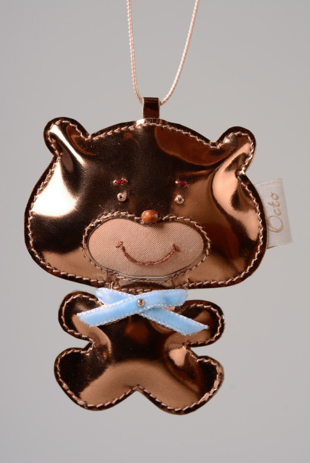 Homemade leather bag charm in the shape of bear photo 1