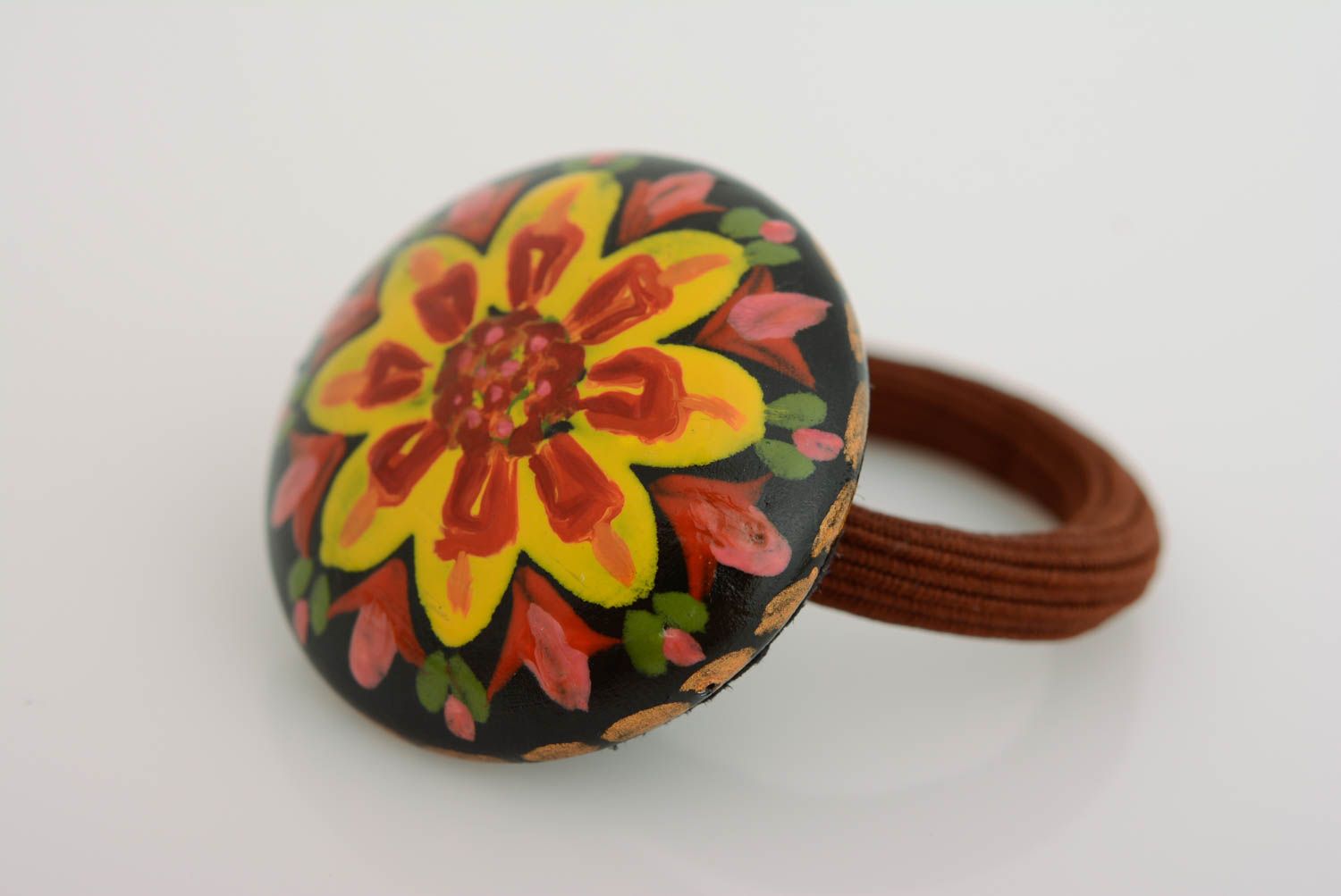 Bright handmade designer wooden hair tie painted with acrylics  photo 1