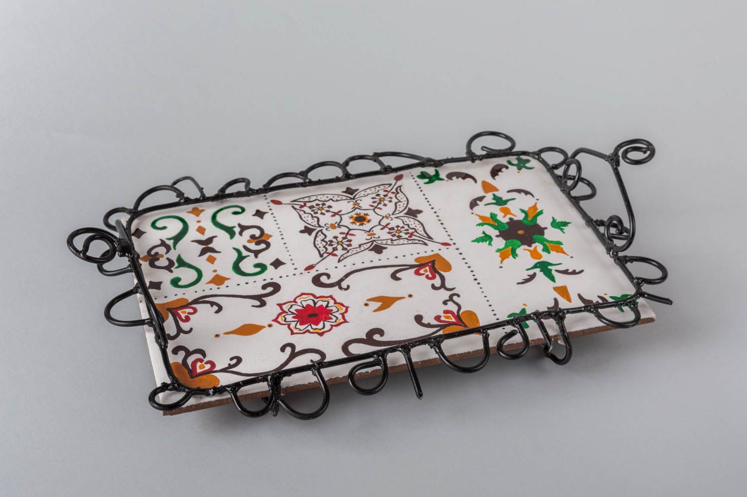 Handmade tray for breakfast painted tray in ethnic style designer kitchenware photo 2