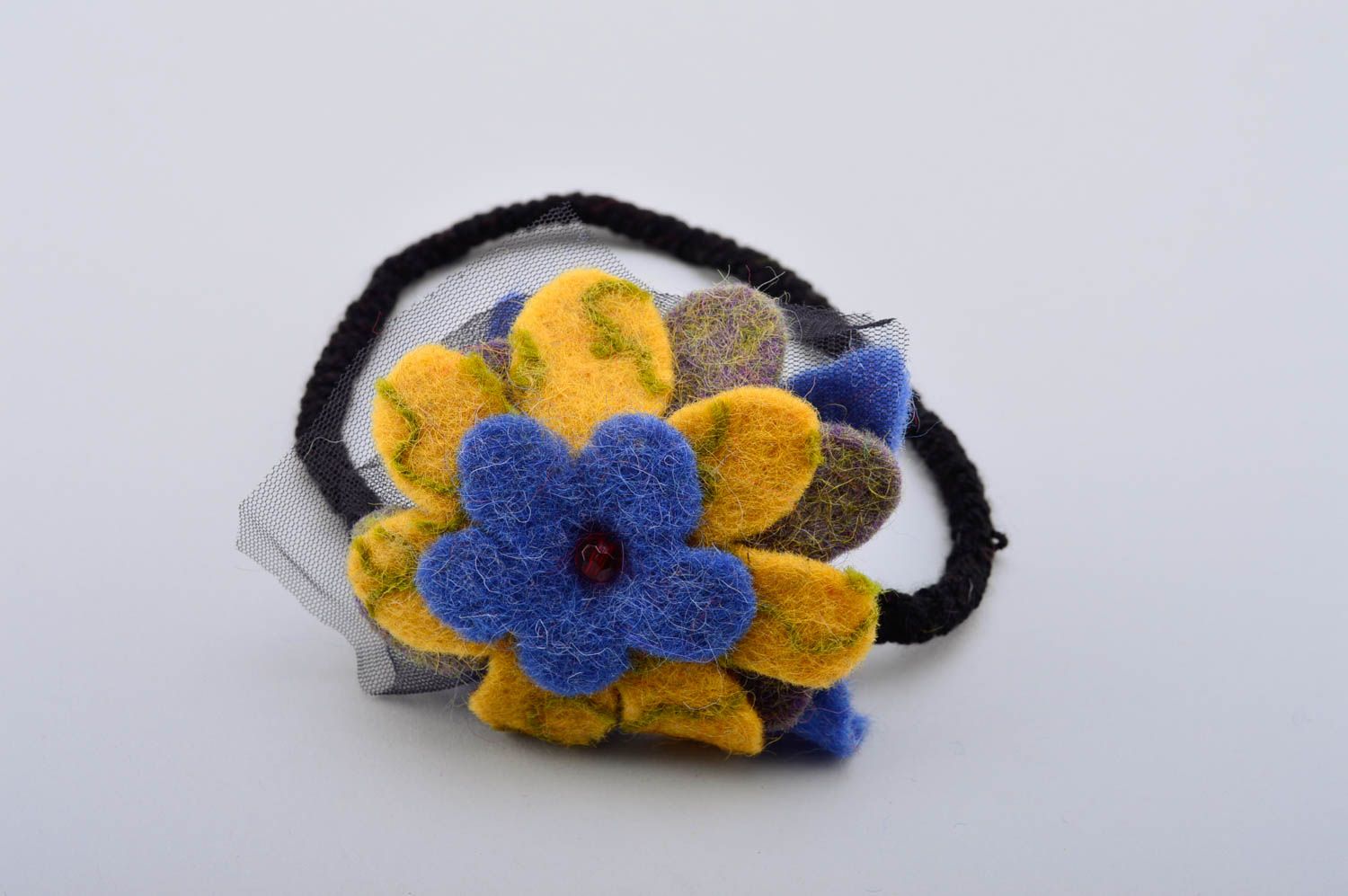 Haarband mit Blumen Schmuck handgemacht Accessoire für Haare in Gelb Blau foto 5