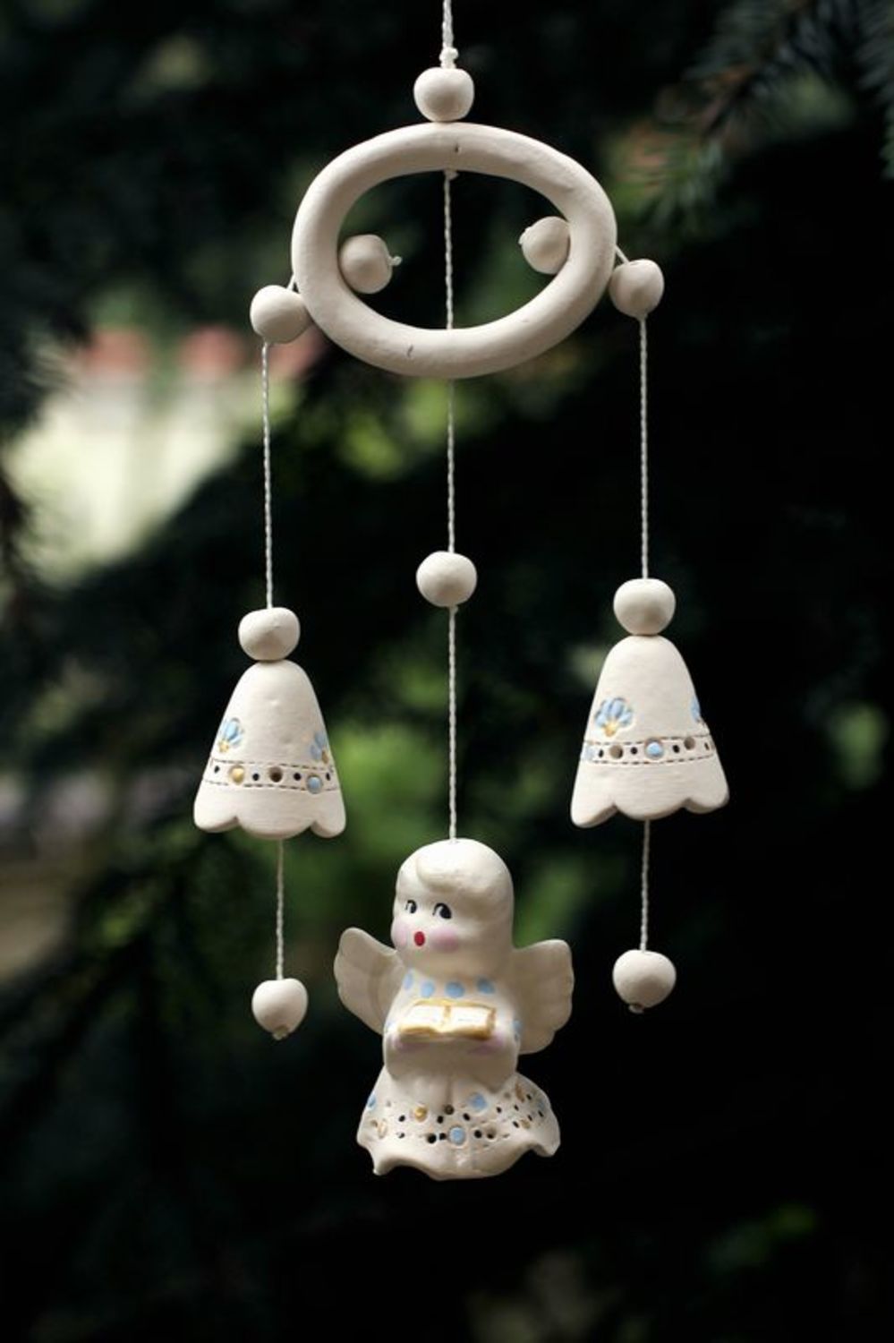 Ceramic hanging bells with an angel, blue photo 2