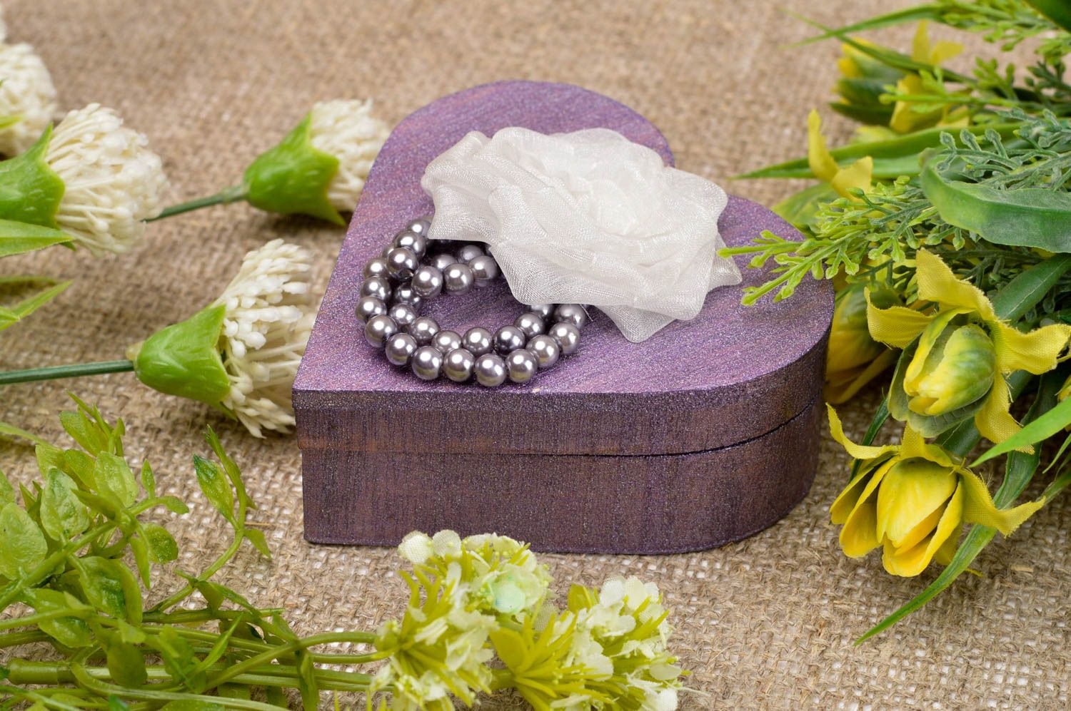 Coffret à bijoux violet fait main Boîte à bijoux en forme de coeur Cadeau femme photo 1