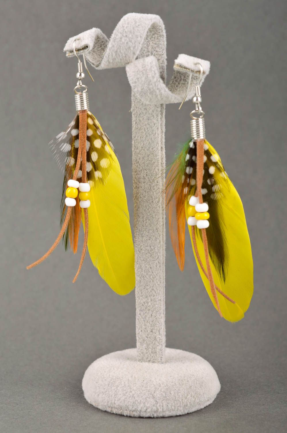 Handmade earrings with charms feather earrings long earrings fashion accessories photo 1