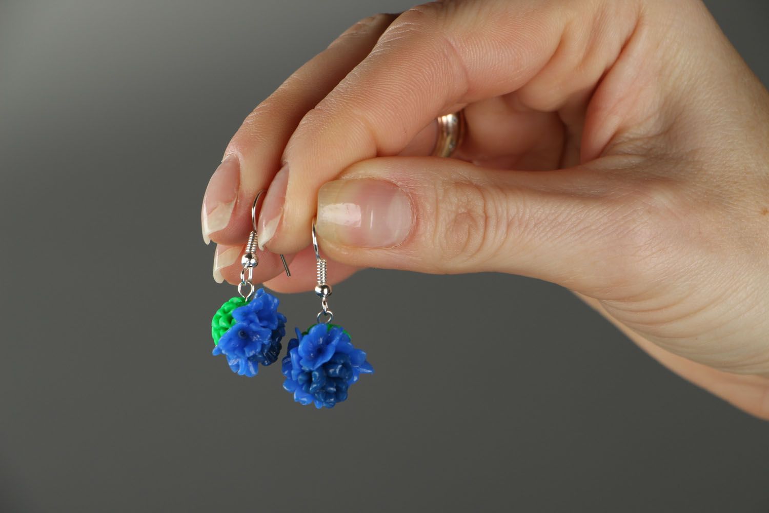 Polymer clay earrings Bouquet of Forget-Me-Nots photo 4