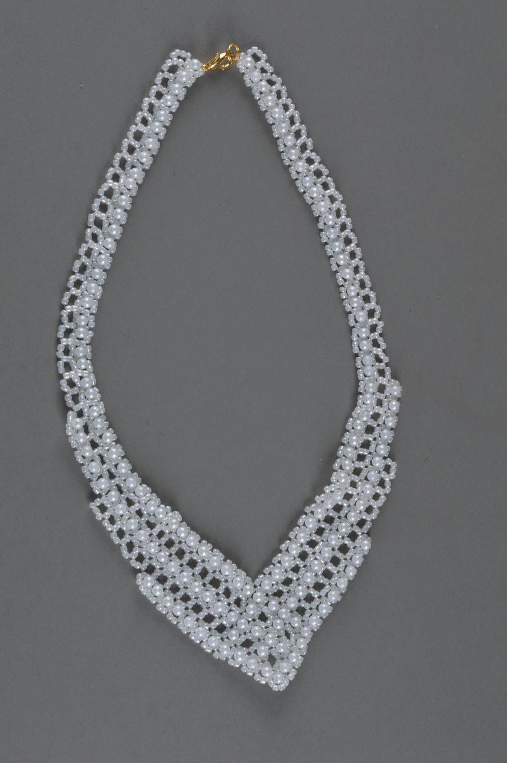 White necklace seed beads accessory handmade designer jewelry for women photo 2
