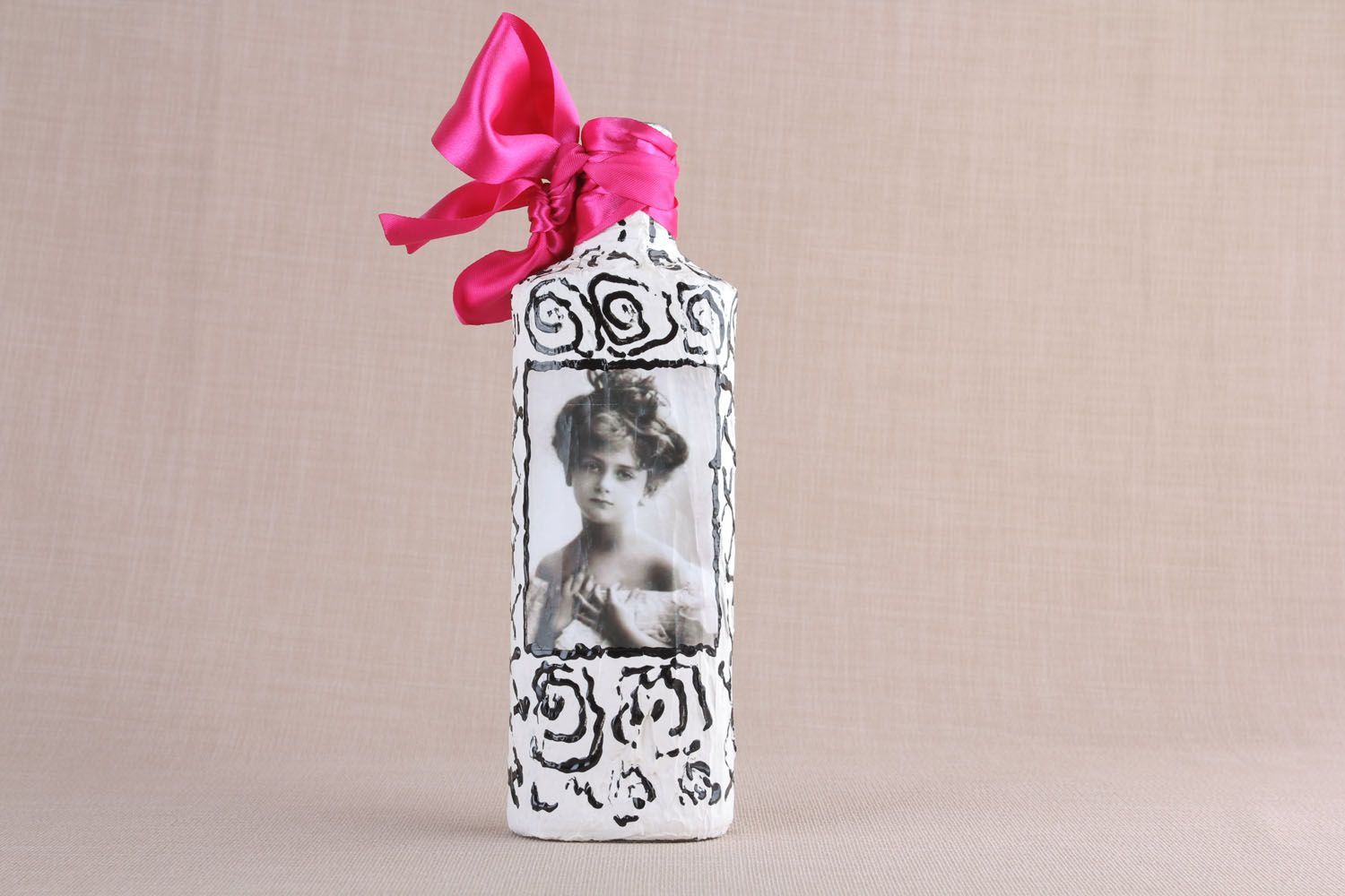 Glass bottle decorated with decoupage photo 2