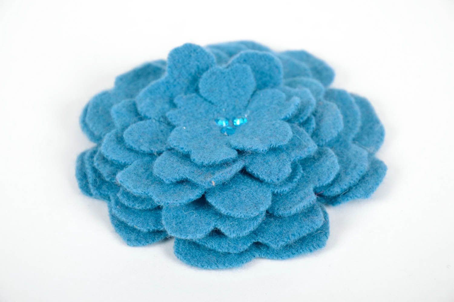 Grande broche fleur en laine Fleur bleue photo 3