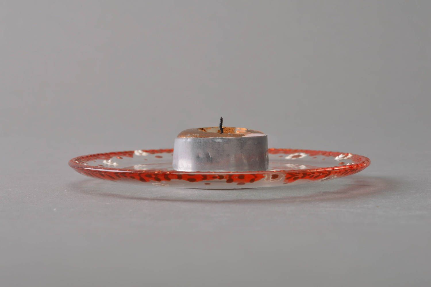 Small handmade saucer shaped painted glass candle holder for home decor photo 1