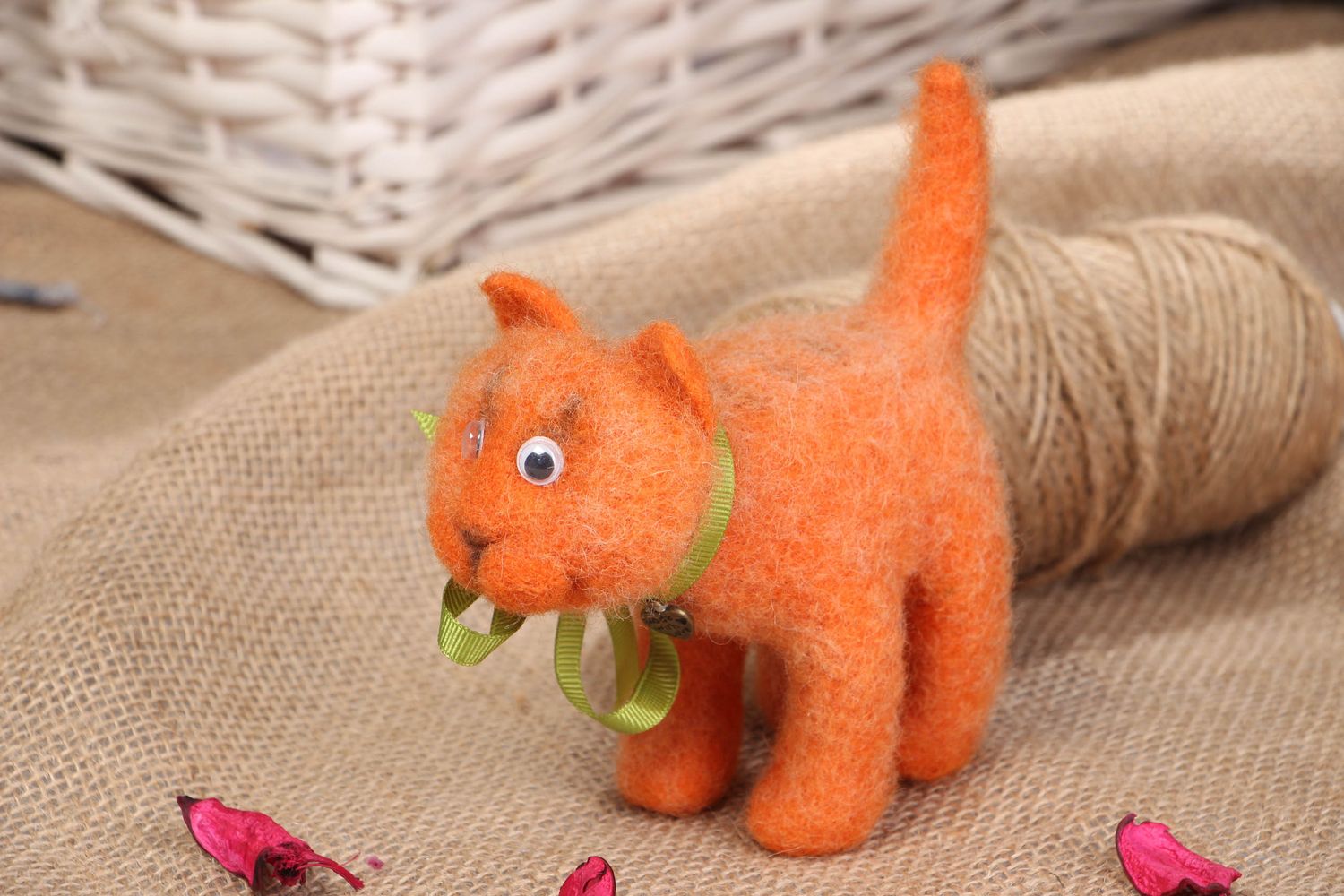 Felted wool toy Red Cat photo 5