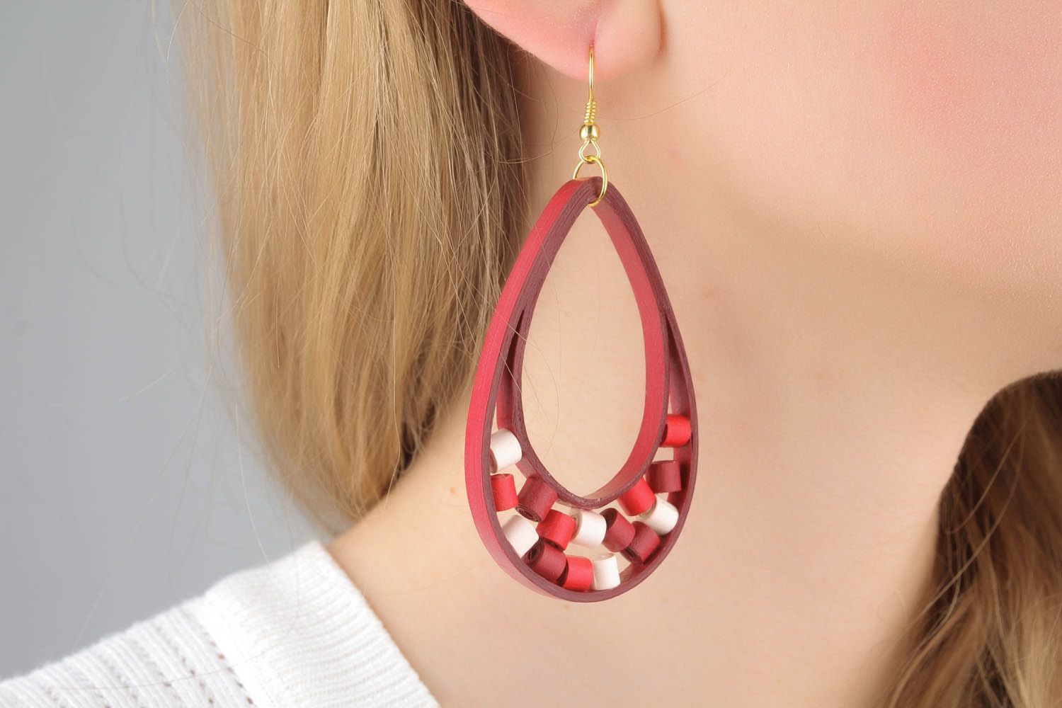 Large earrings made using quilling technique photo 1