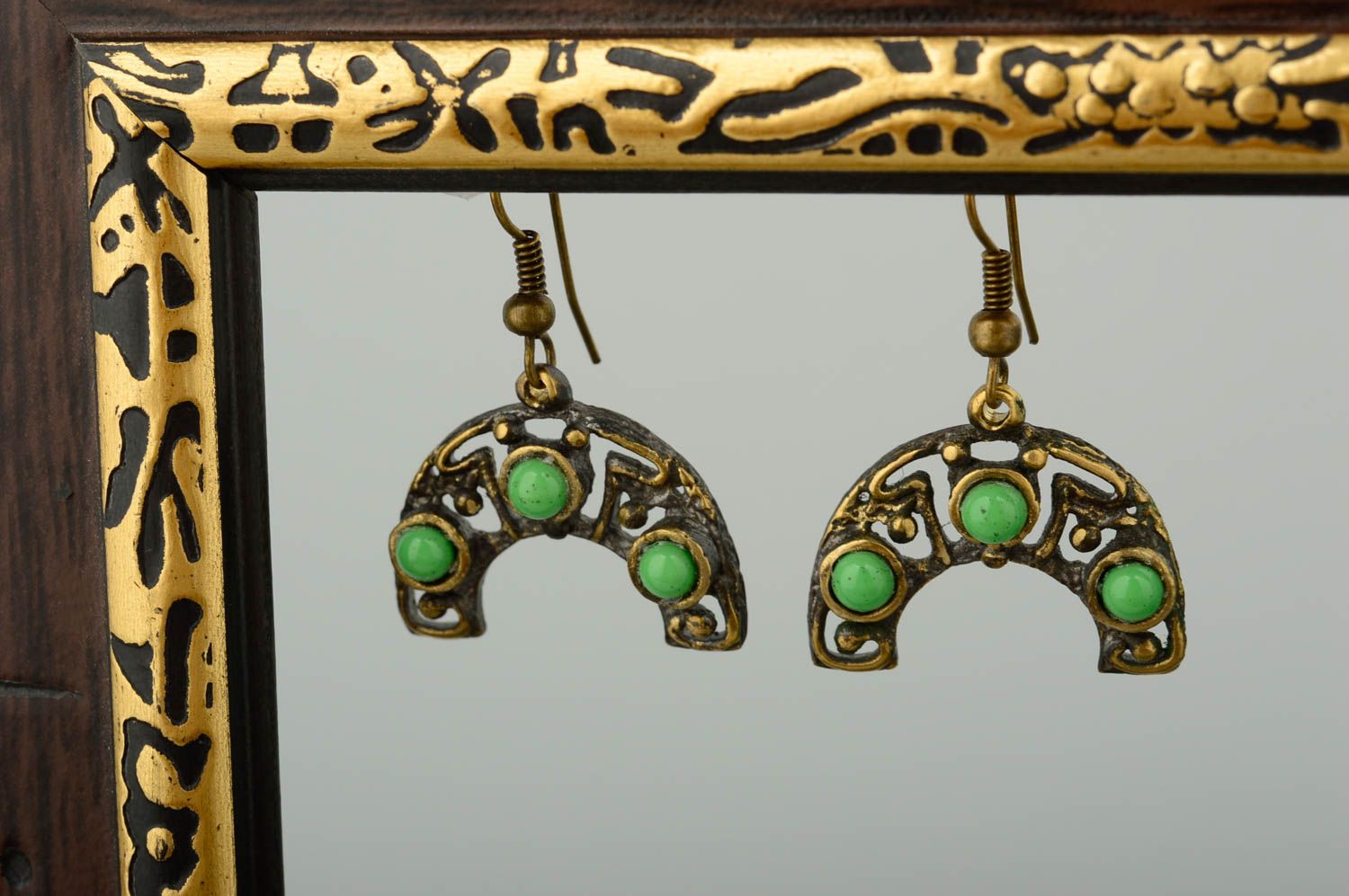 Handmade bronze earrings with natural stones handmade bronze accessories photo 1