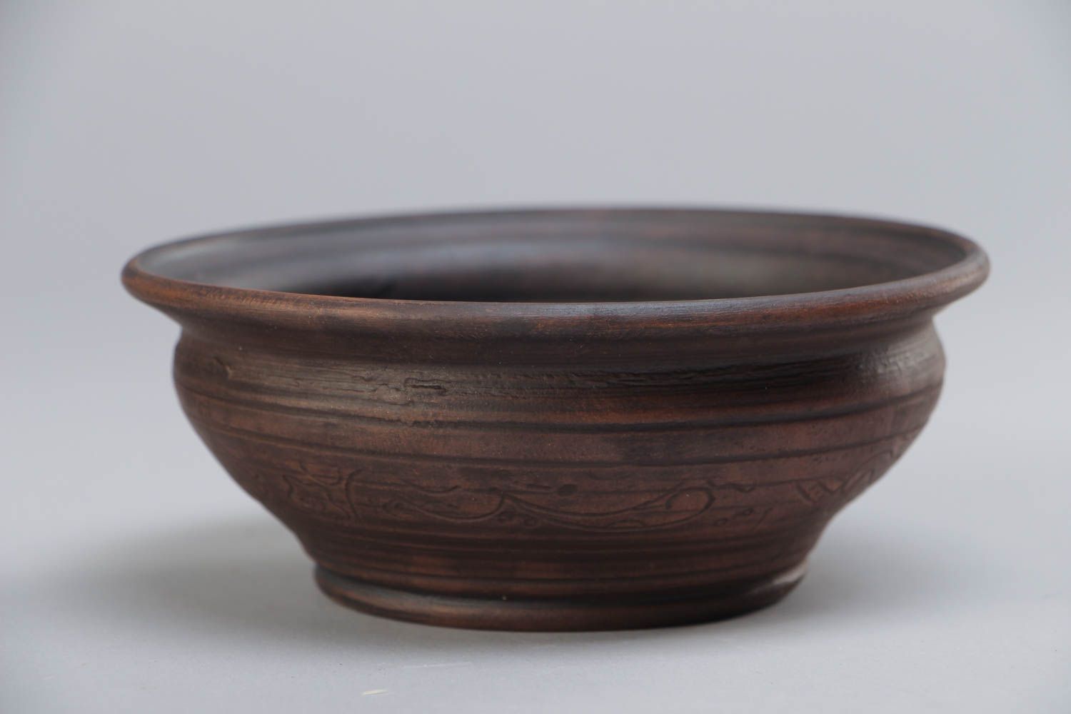 Homemade decorative bowl molded of clay in ethnic style kilned with milk 400 ml photo 2