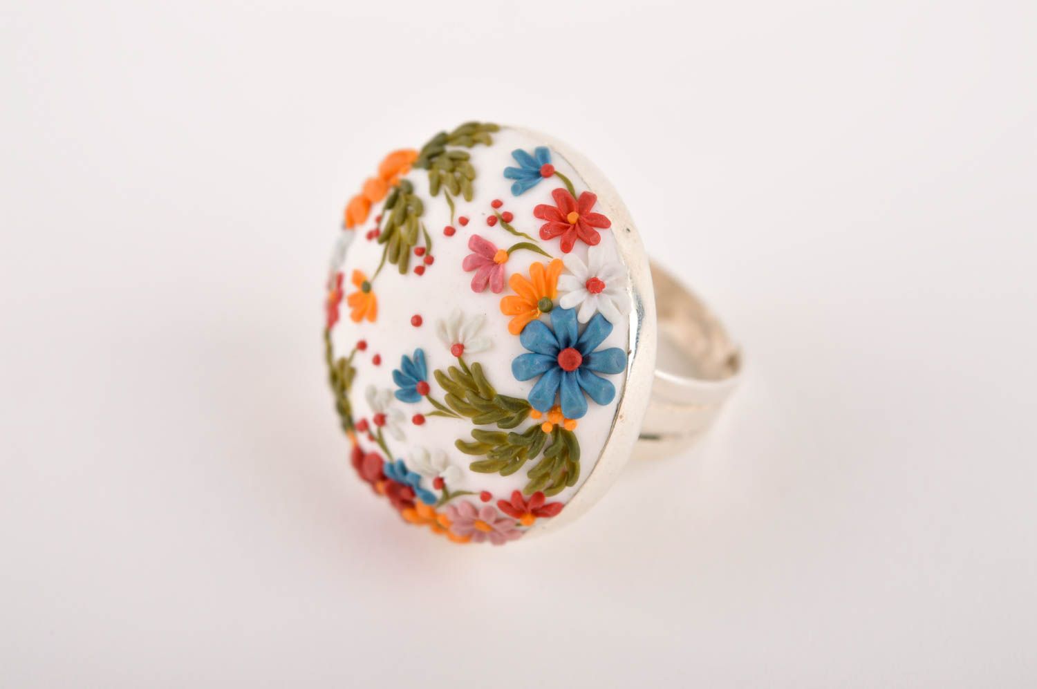 Перстень ручной работы украшение из полимерной глины украшение кольцо цветочное фото 1