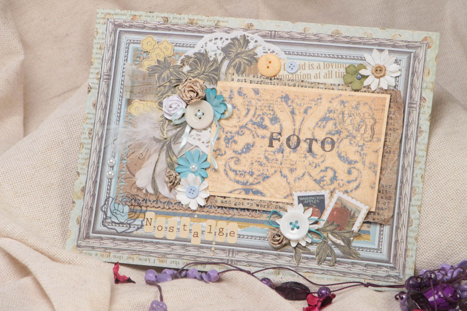 Handmade designer paper and carton scrapbooking photo frame in vintage style photo 1