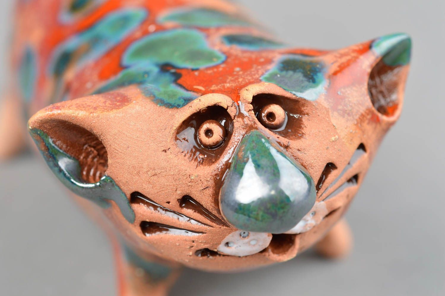 Figura artesanal de arcilla en forma de gato decoración de hogar regalo original foto 5