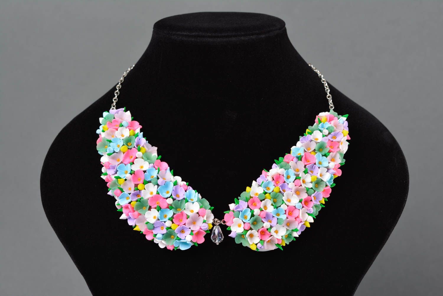 Colorful handmade designer polymer clay flower necklace beautiful jewelry photo 2