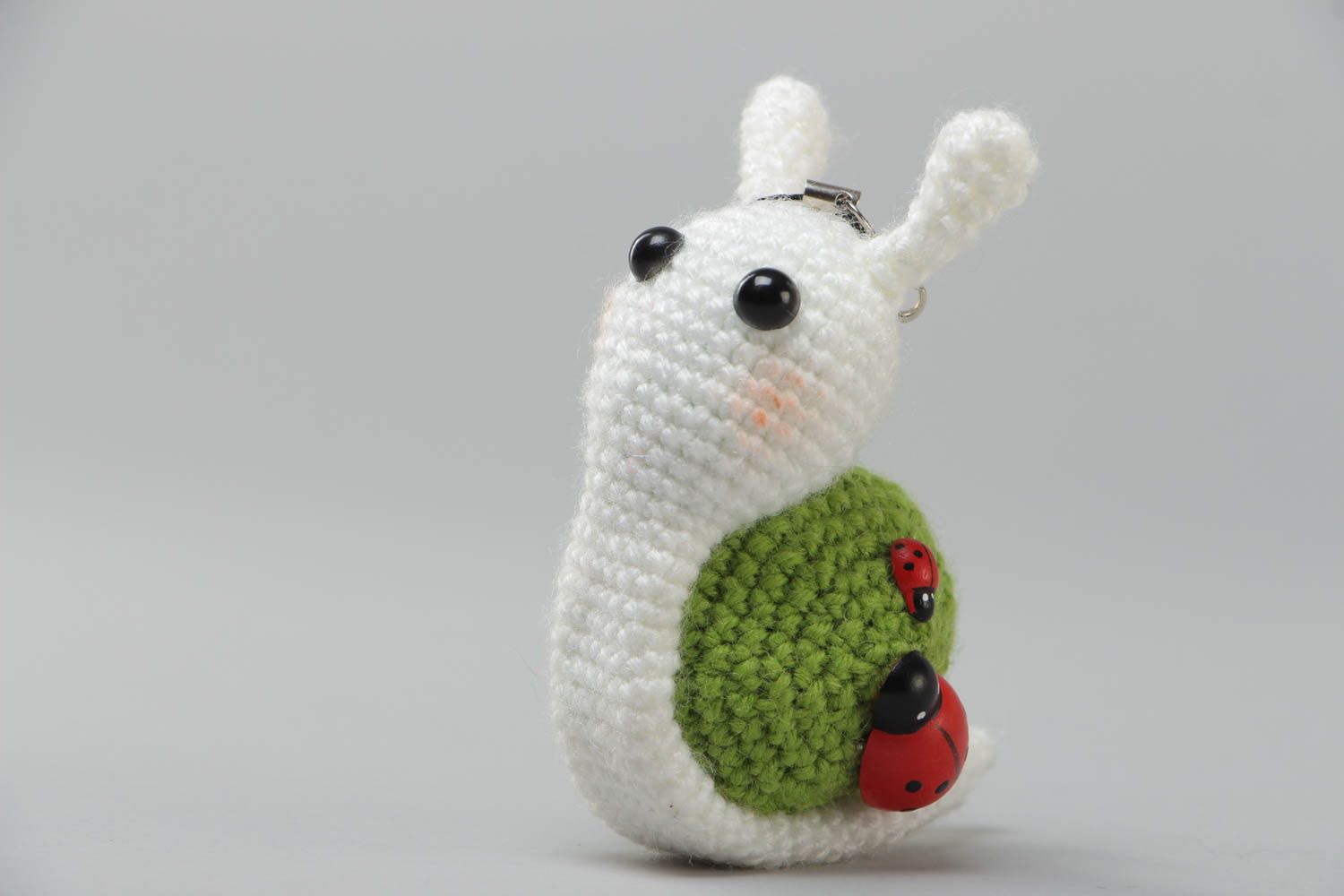 Handmade crochet soft toy snail created of acrylic threads for children photo 2