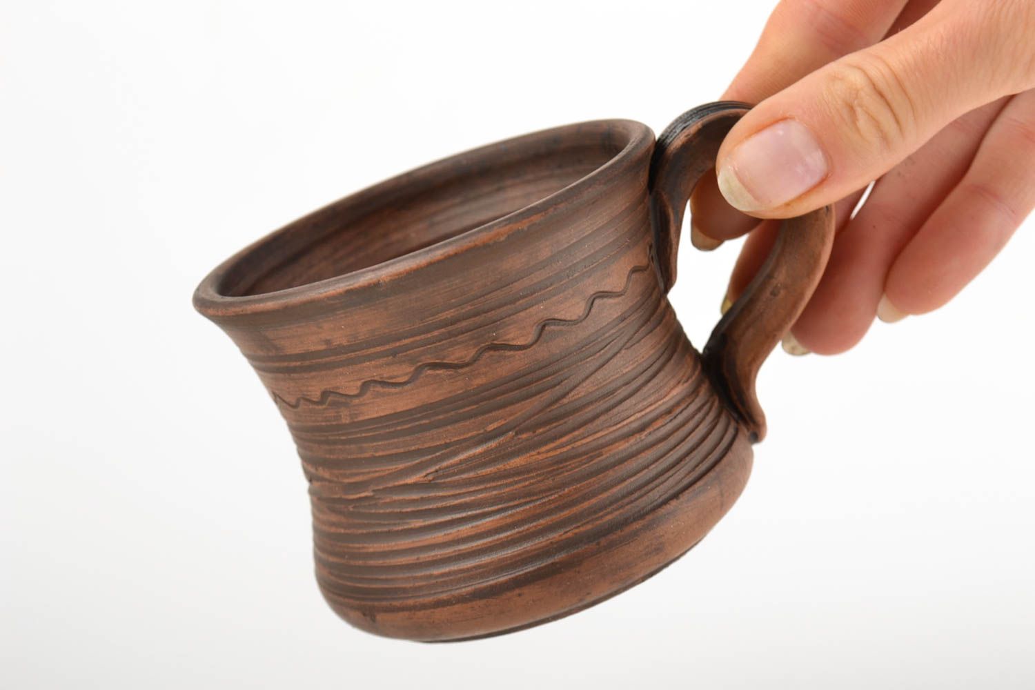 5 oz ceramic cup handmade with handle and village-style pattern 0,35 lb photo 2
