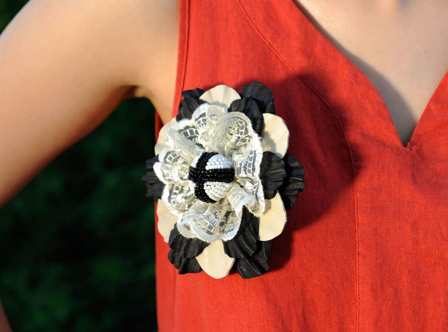 Volume leather brooch in the form of a flower photo 4