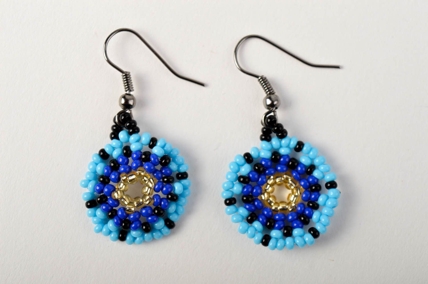 Handmade unusual earrings beaded round earrings blue accessory gift for her photo 2