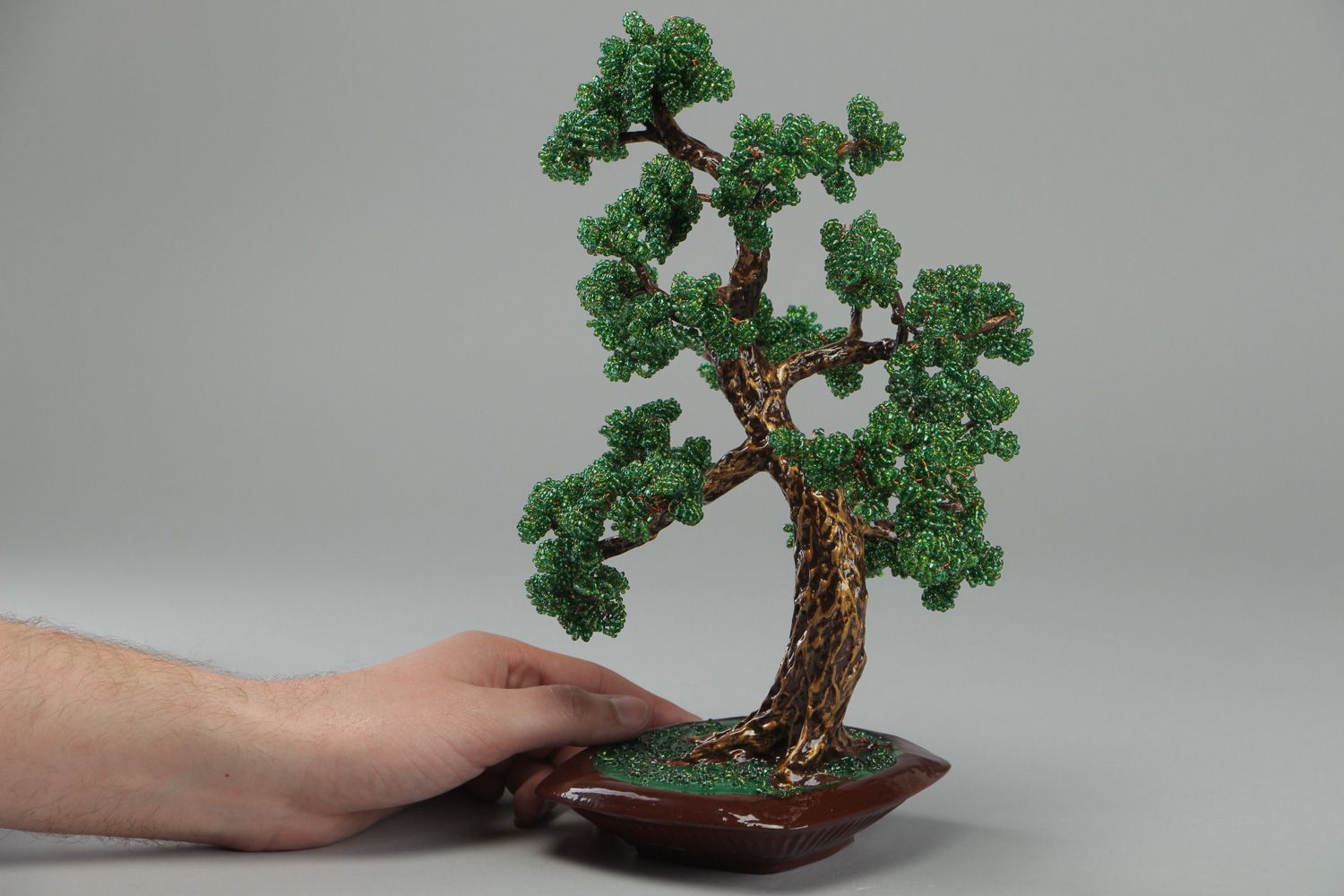 Handmade beaded bonsai tree with holder for home decor photo 4