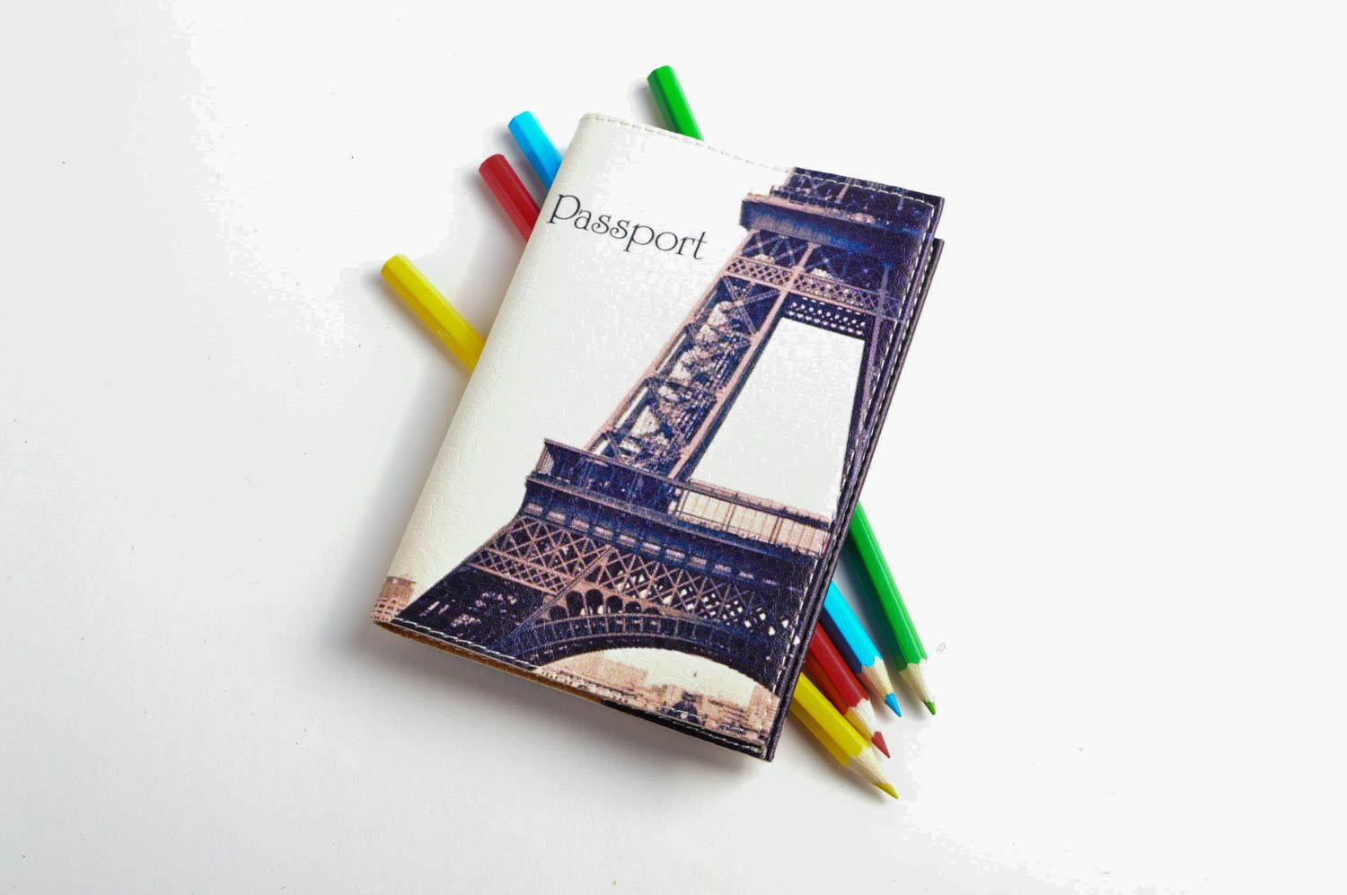 Обложка на паспорт ручной работы необычный подарок кожаный аксессуар Париж фото 3