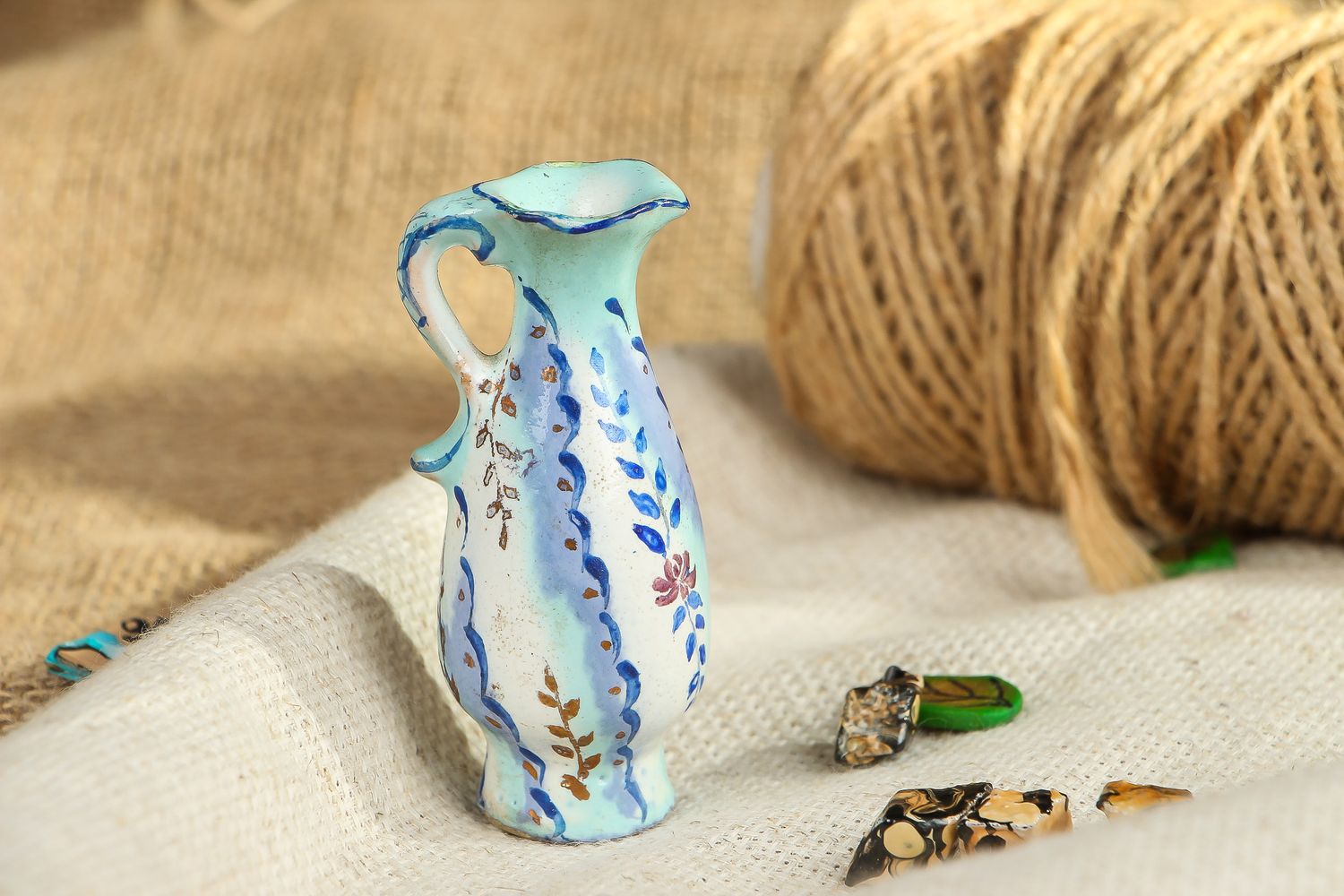 3 inches tall miniature ceramic pitcher vase with handle 0,09 lb photo 5