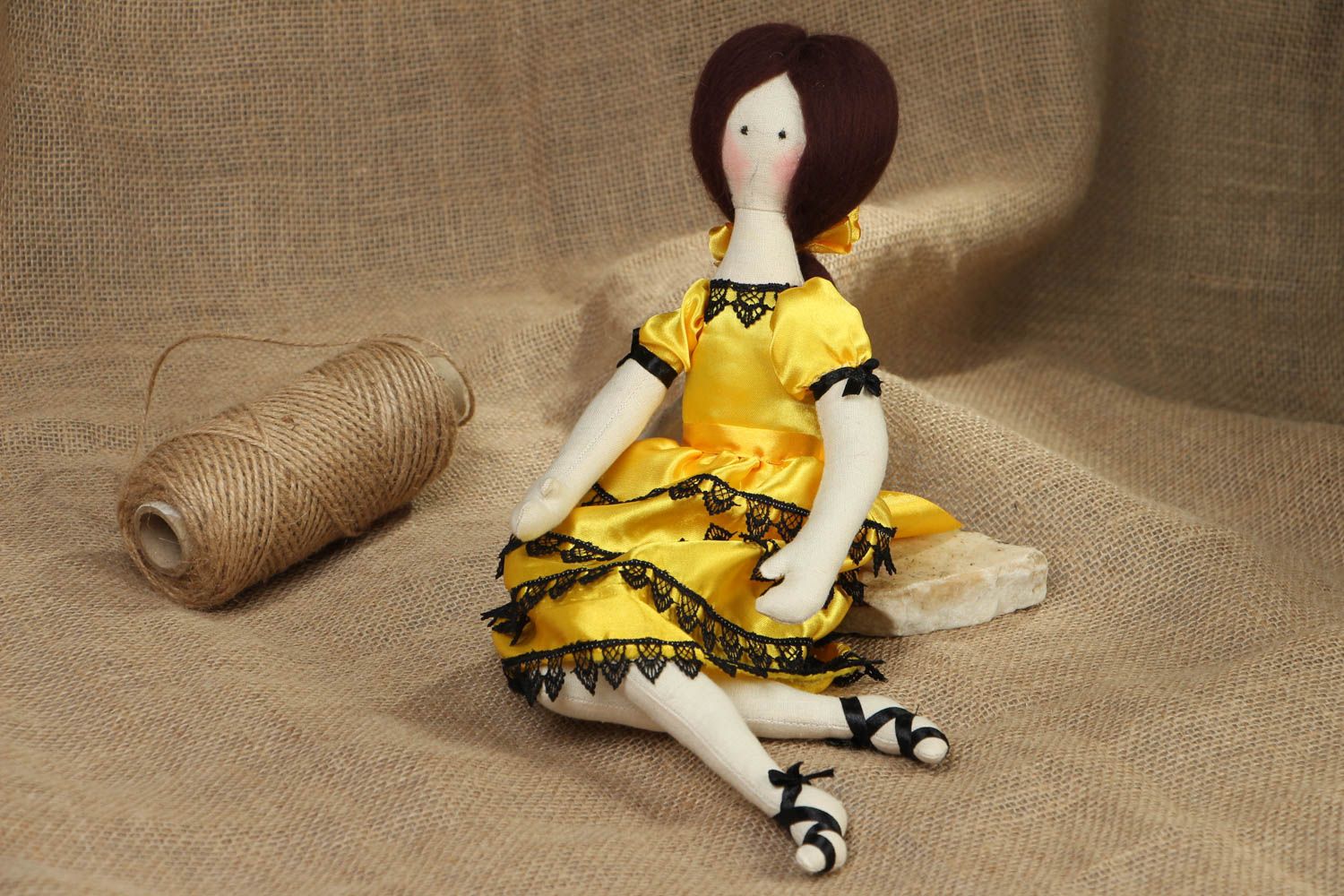 Handmade doll sewn of natural fabrics photo 5