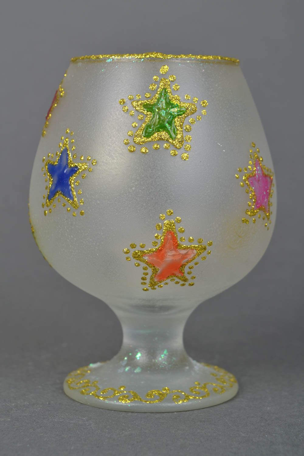 Candelero original en forma de copa de cristal en técnica de decoupage foto 1