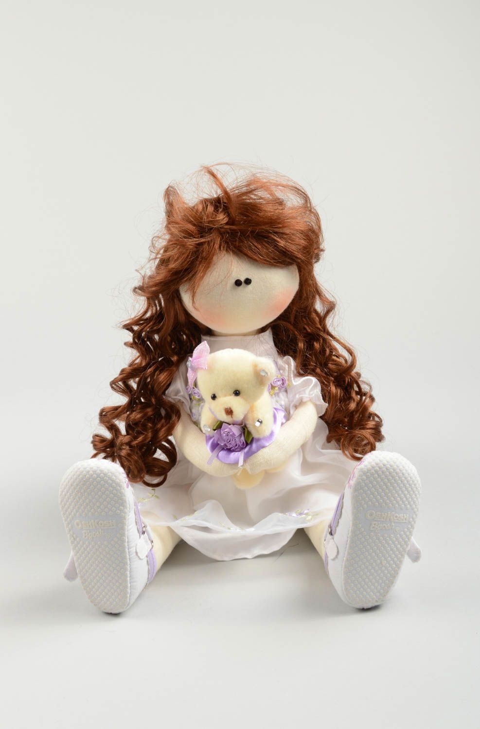 Кукла ручной работы кукла из ткани мягкая кукла из льна в белом платье фото 3