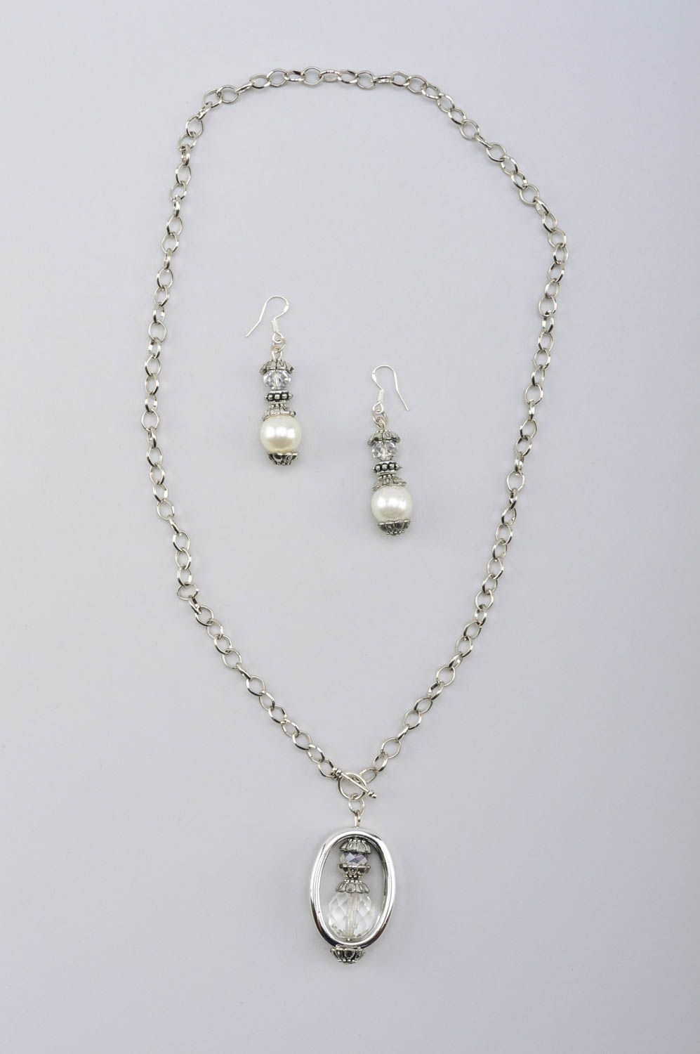 Conjunto de joyas pendientes y colgante con cristal bisutería hecha a mano foto 2