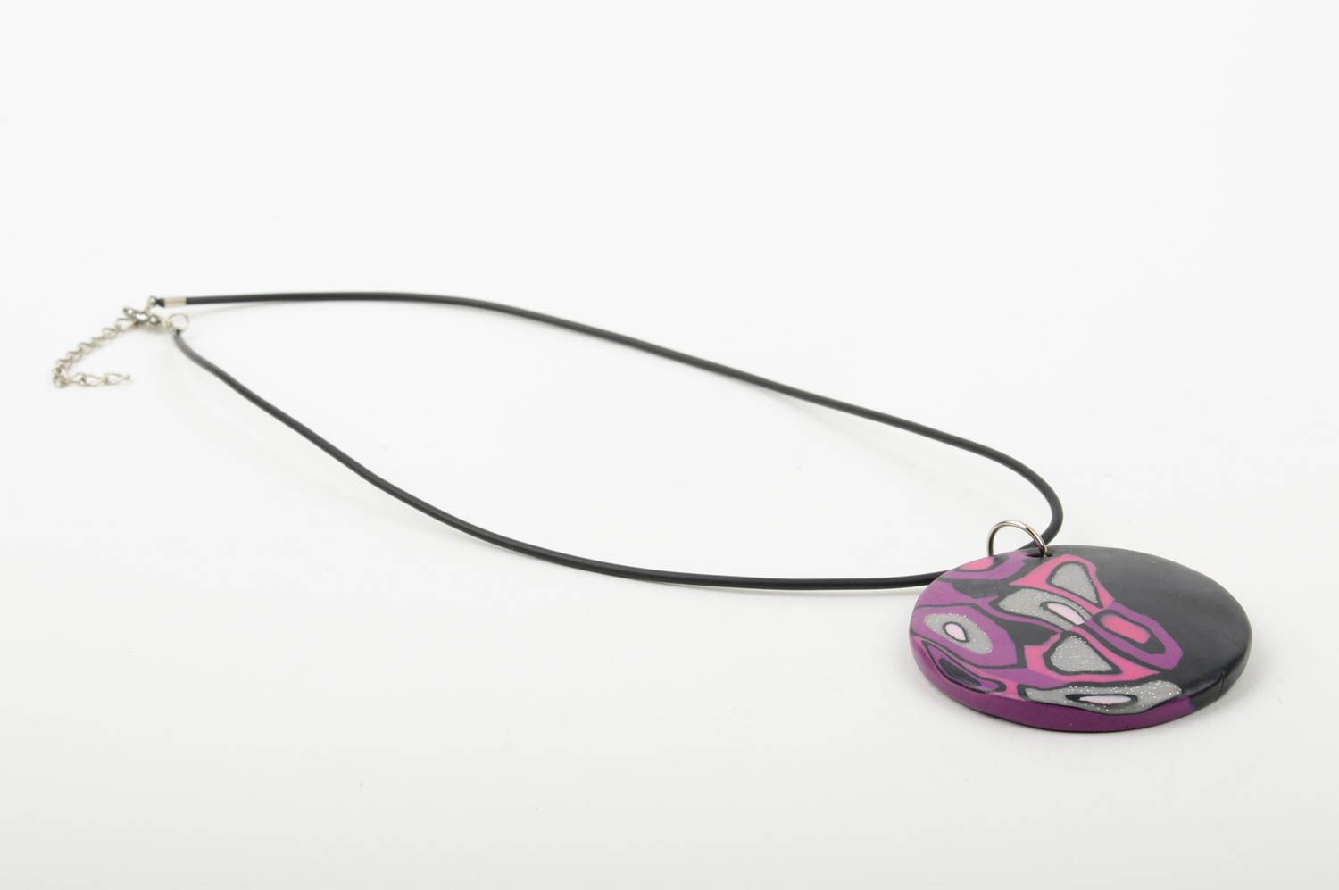 Handmade designer pendant unusual round pendant accessory made of clay photo 2