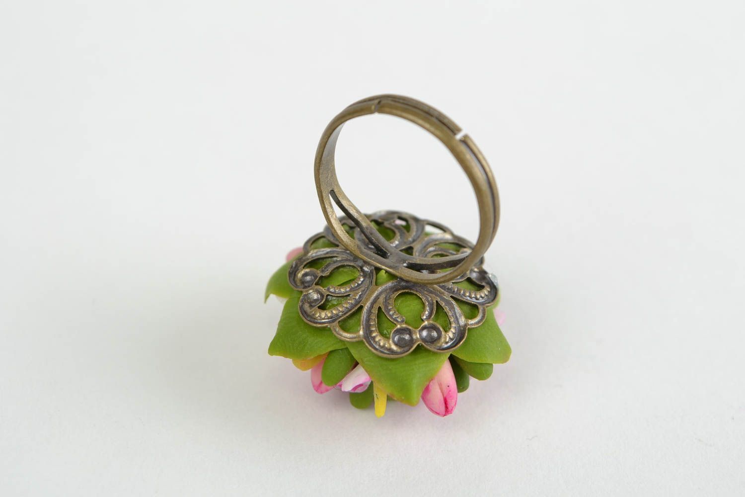 Beautiful ring made of cold porcelain with flowers handmade designer jewelry photo 5