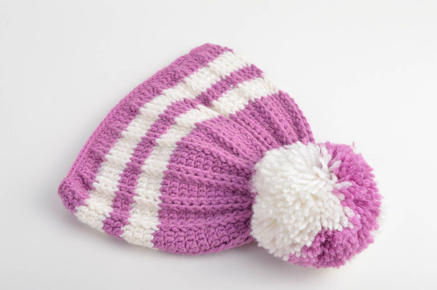 Bonnet tricot fait main Chapeau au crochet Accessoire d'hiver avec pompon photo 4