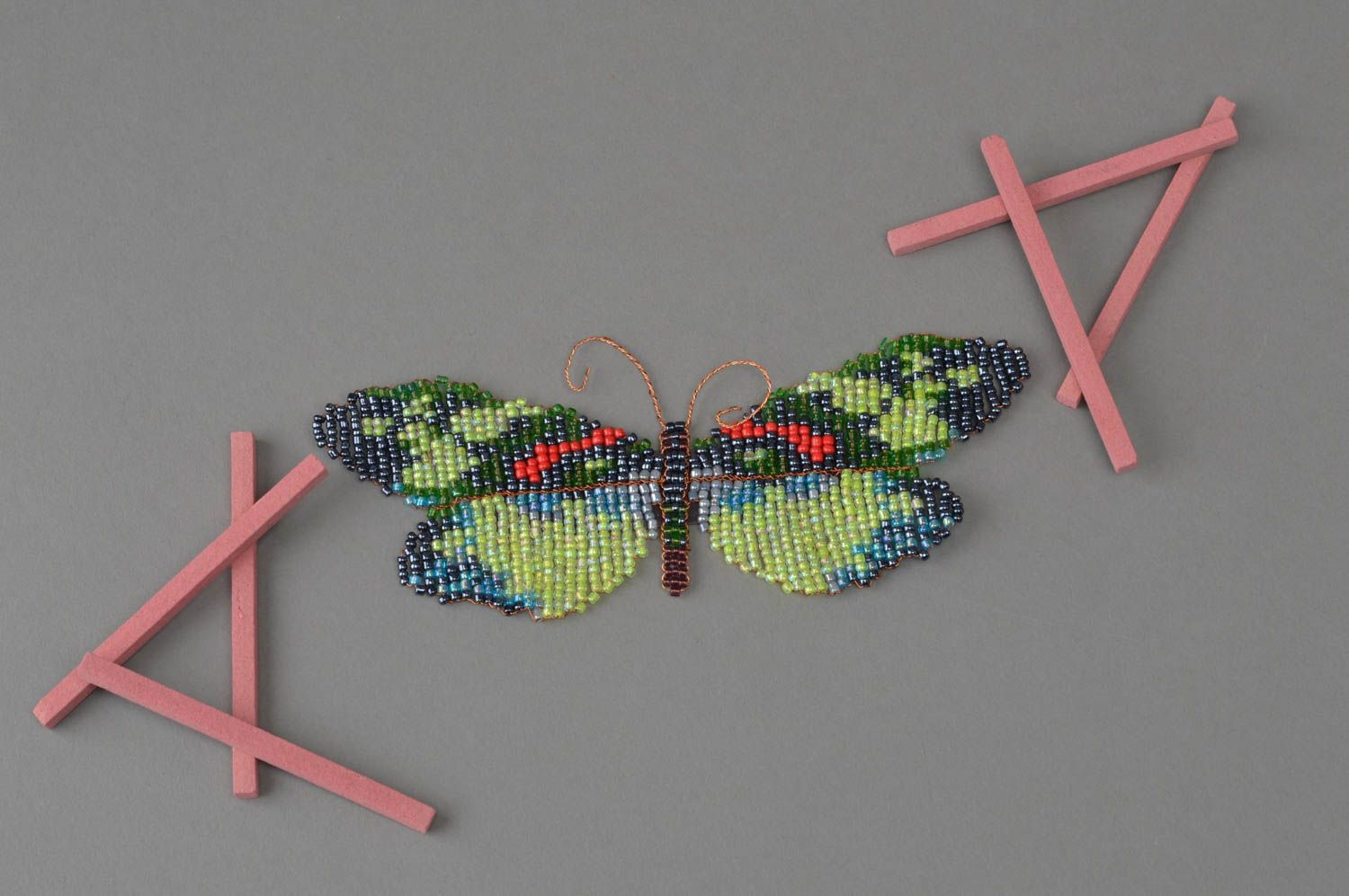 Schmetterling Magnet aus Glasperlen für Kühlschranktür breit schön handgemacht foto 1