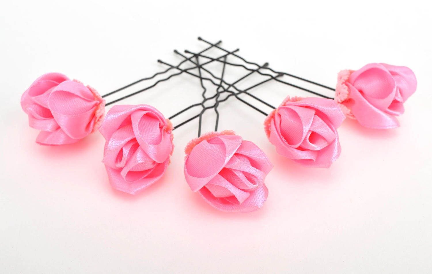 Blumen Haarnadeln handgemachter Schmuck Haar Accessoires Set 5 rosa Rosen  foto 2