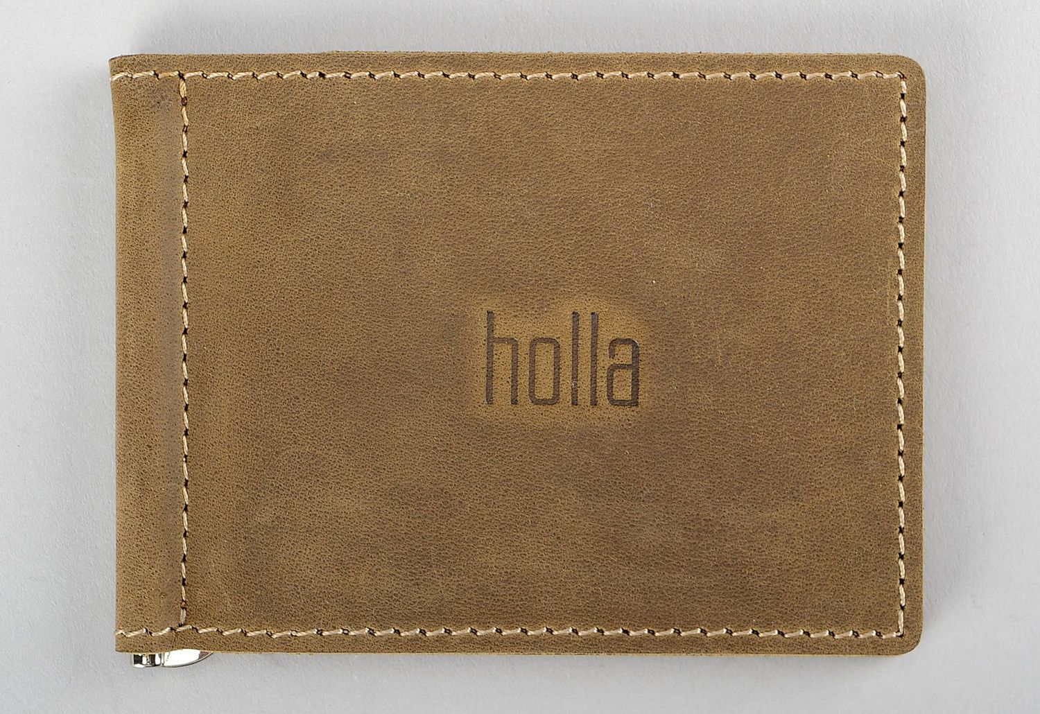 Кожаный бумажник с зажимом бежевый фото 2
