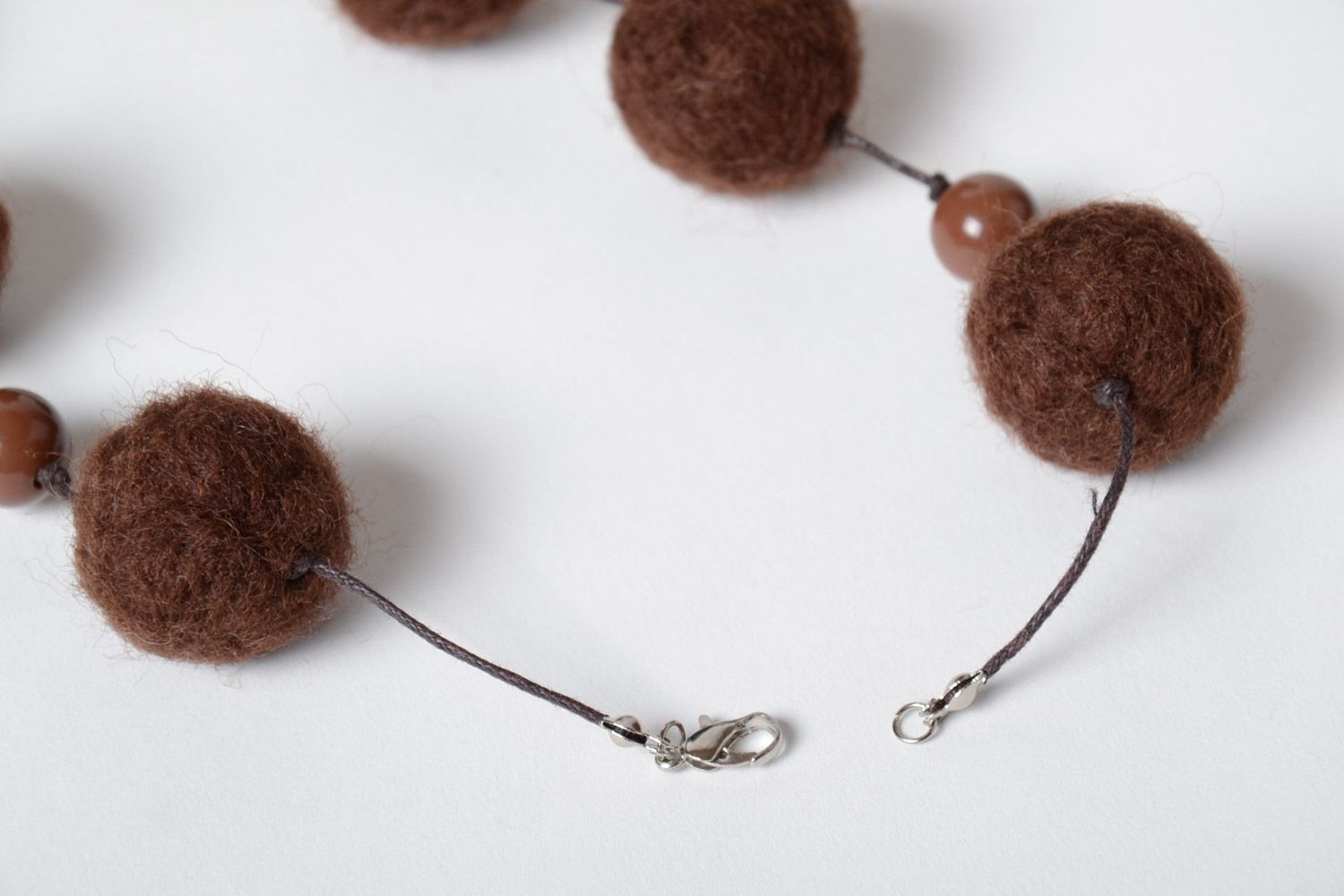 Brown handmade designer wool ball necklace created using needle felting technique photo 4