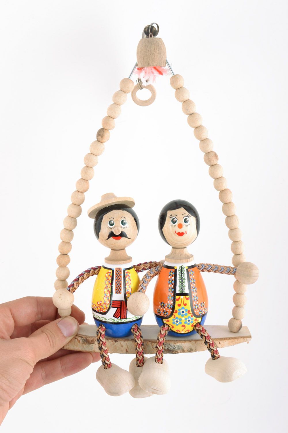 Petit jouet artisanal avec ressort fait main en bois peint de couleurs cadeau photo 2