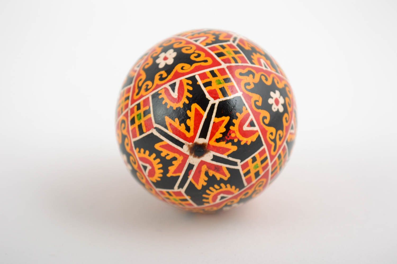 Bright decorative ornamented Easter chicken egg pysanka painted with acrylics photo 5
