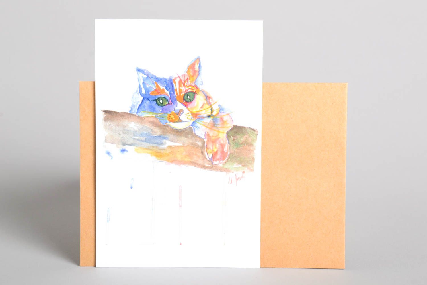 Открытка ручной работы поздравительная открытка кошка красивая открытка фото 2
