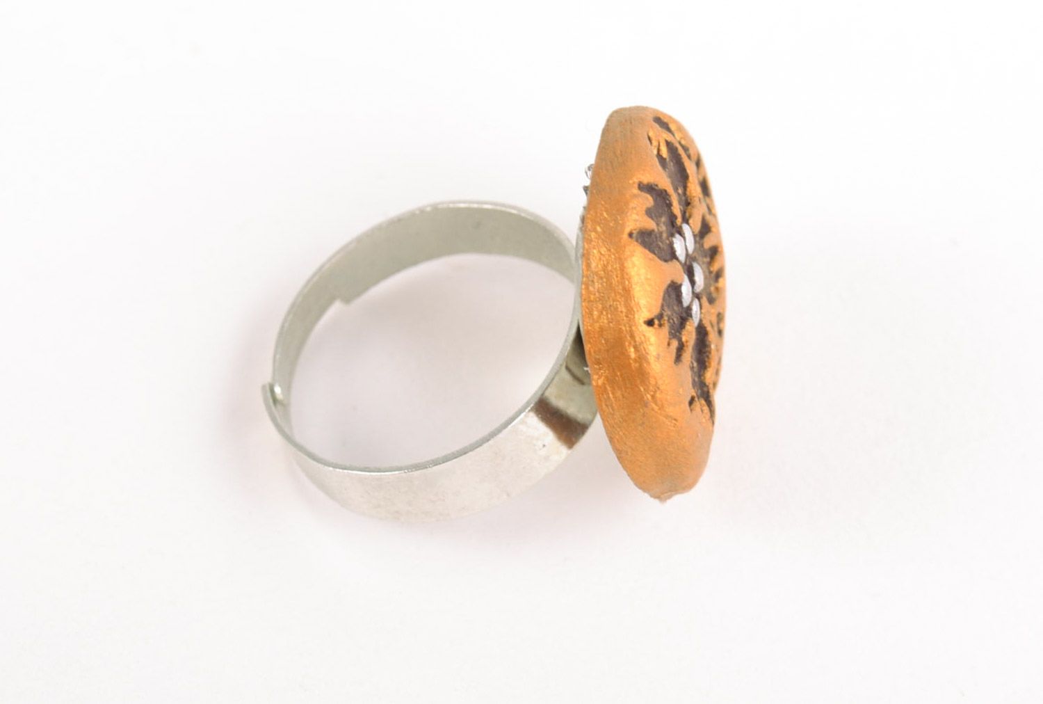 Глиняное кольцо ручной работы с росписью акриловыми красками женское оригинальное фото 4