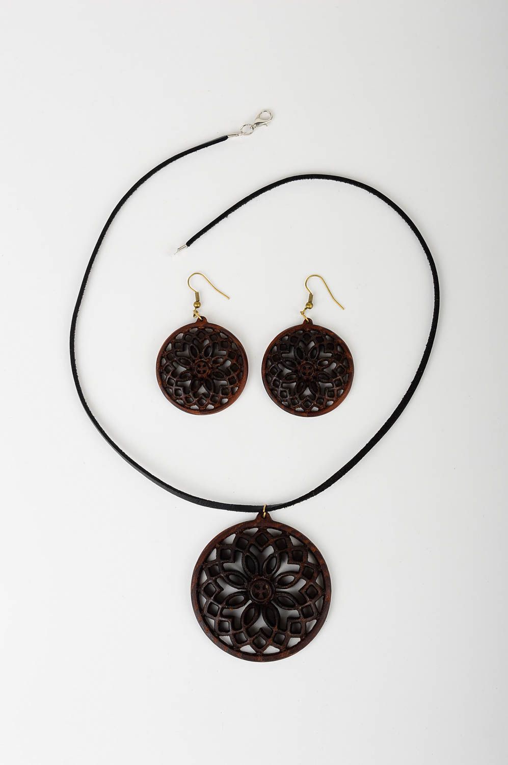 Designer accessories handmade jewelry set wood earrings wood pendant necklace photo 2
