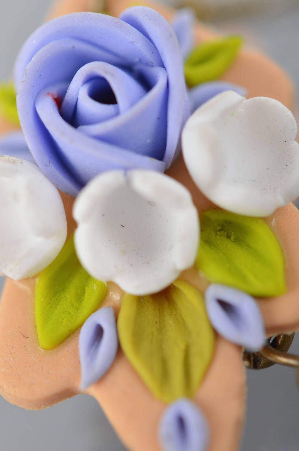 Polymer clay handmade beautiful earrings with flower charms long accessory photo 4